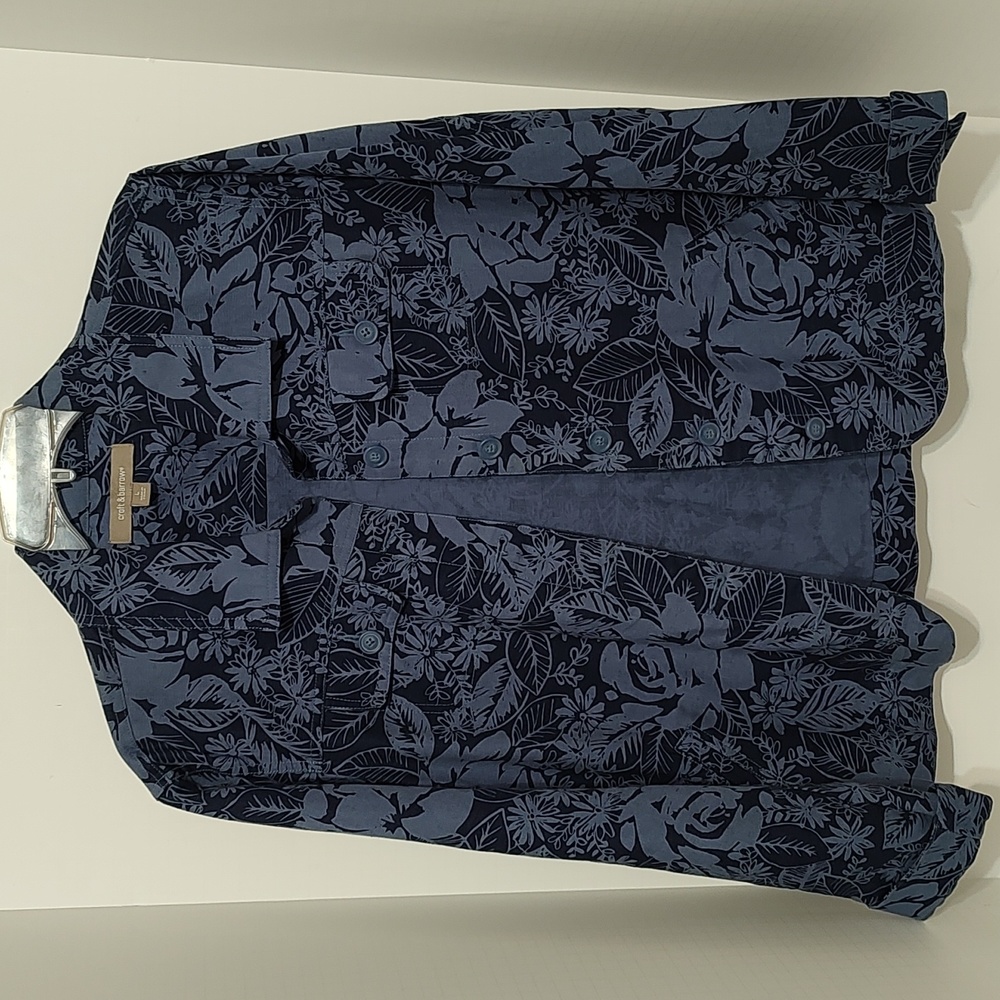 Blue Flowered Linen Blend Jean Style Jacket sz Large